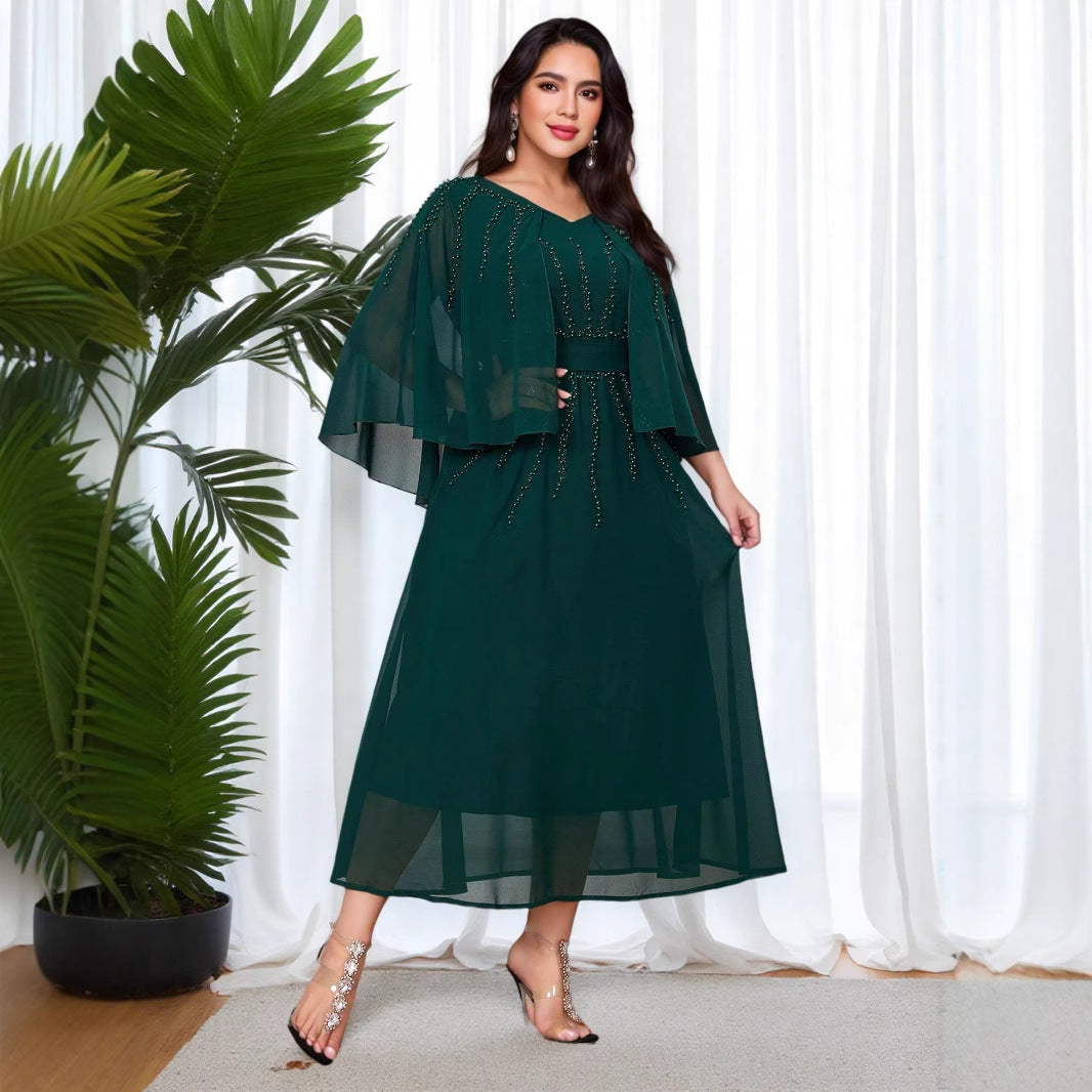 Cross-border Dubai Muslim Amazon Banquet Luxury Beads Hot Diamonds Skinny Light Luxury Niche Engagement Dress