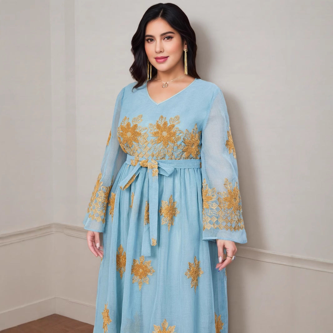 Al-Adha Arab Dubai Embroidered Decal Dress Muslim Party Dinner Robe
