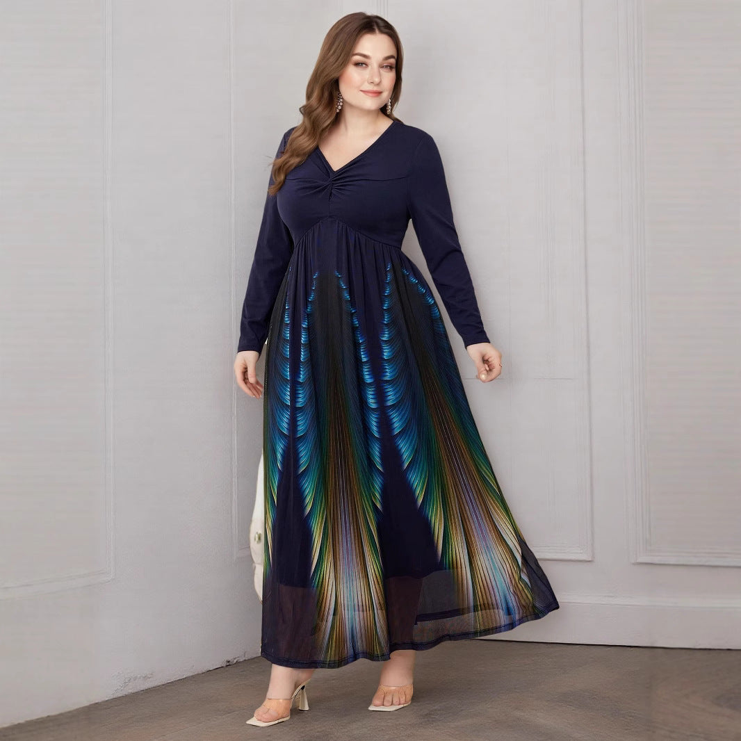 2025 Four Seasons New Cross-border Foreign Trade TEMU Hot Sale Digital Printing Casual Slim Large Size Women's Dress