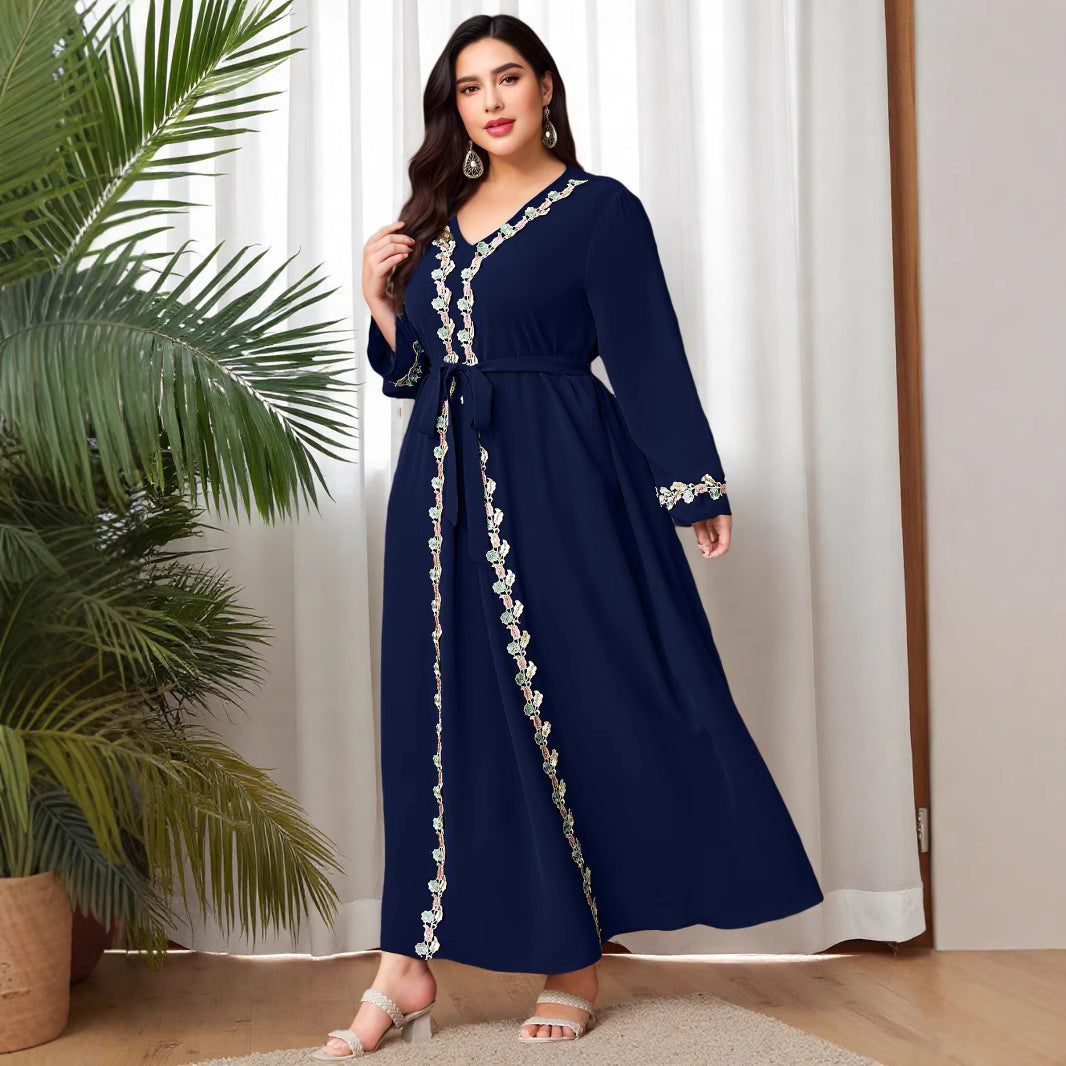 Temperament elegant fashion bronzing lace splicing dress cover women's 2025 dress cross-border large size Muslim