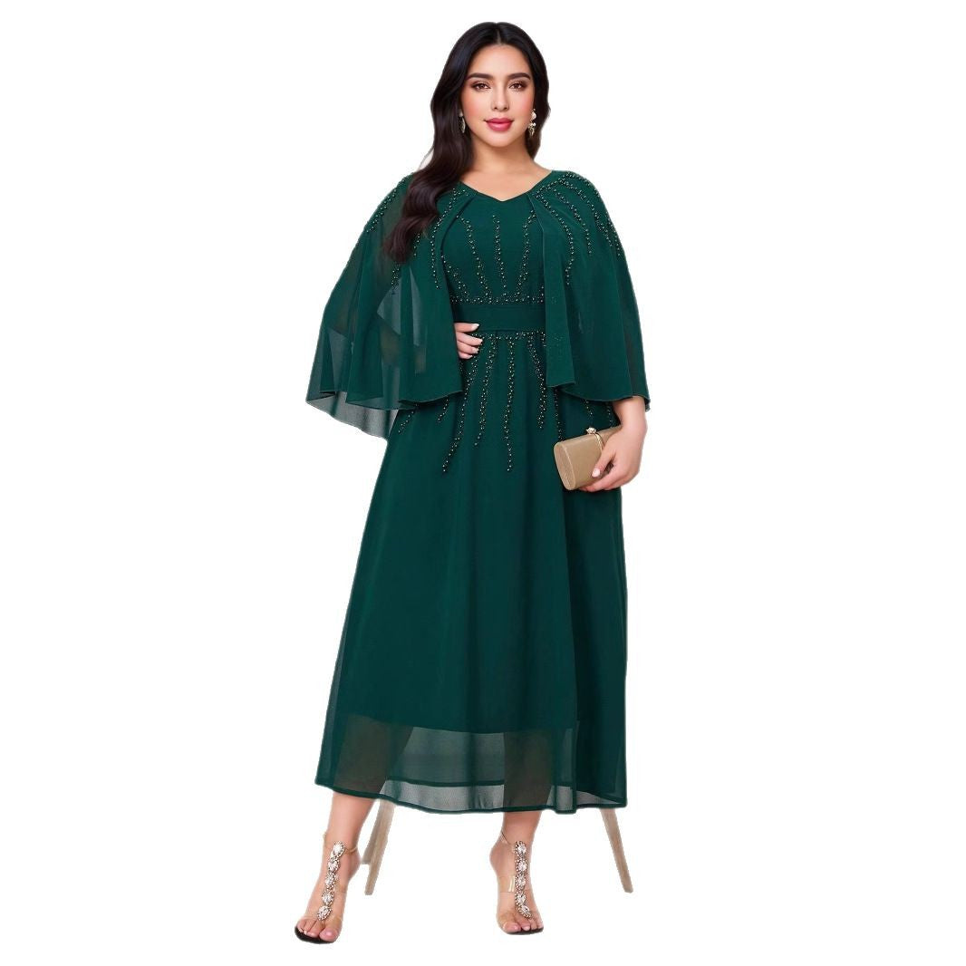 Cross-border Dubai Muslim Amazon Banquet Luxury Beads Hot Diamonds Skinny Light Luxury Niche Engagement Dress