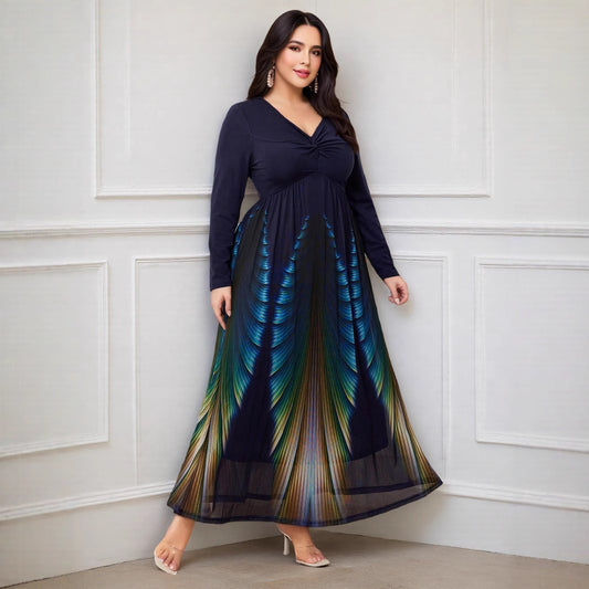 2025 Four Seasons New Cross-border Foreign Trade TEMU Hot Sale Digital Printing Casual Slim Large Size Women's Dress