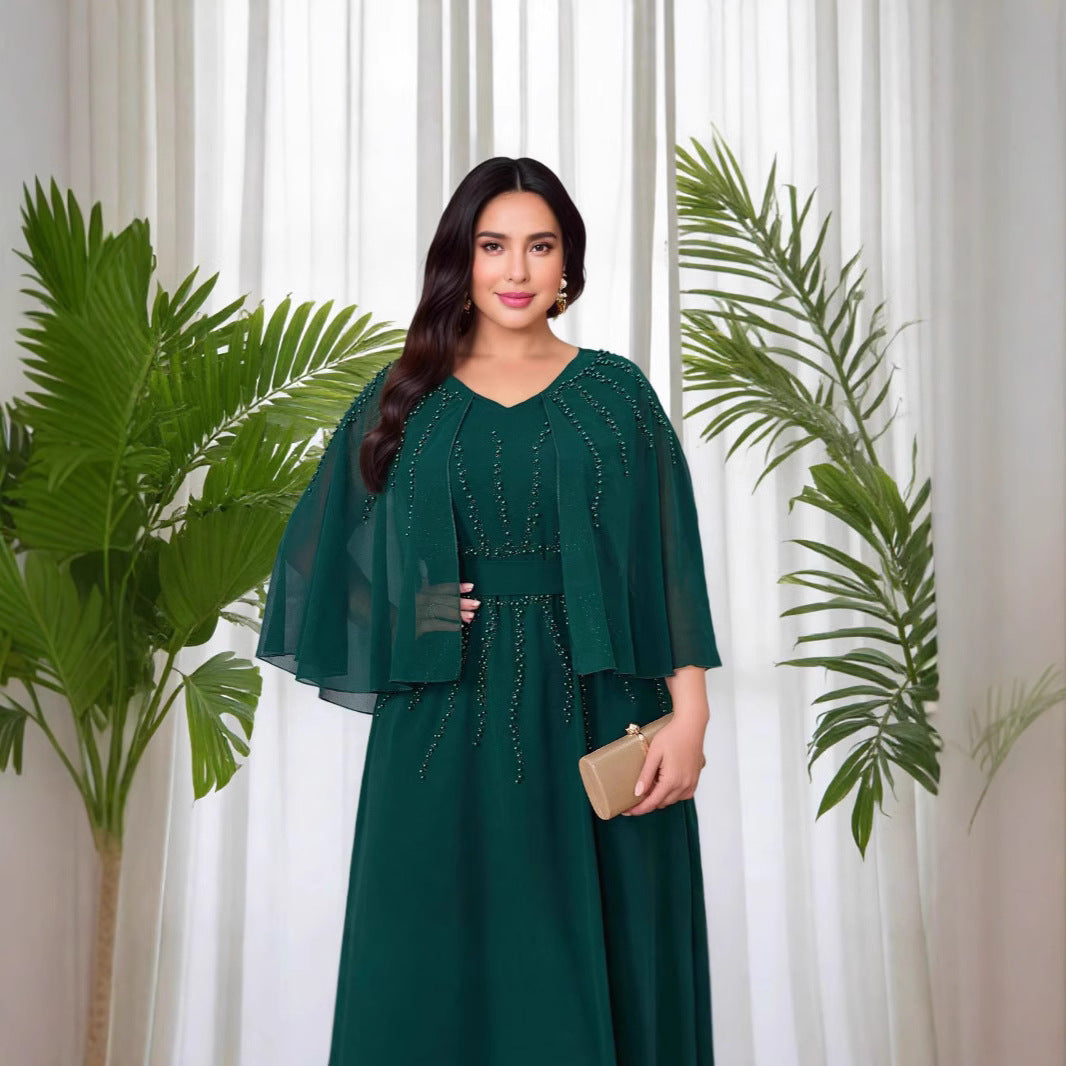Cross-border Dubai Muslim Amazon Banquet Luxury Beads Hot Diamonds Skinny Light Luxury Niche Engagement Dress