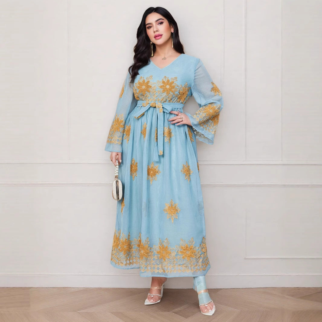Al-Adha Arab Dubai Embroidered Decal Dress Muslim Party Dinner Robe