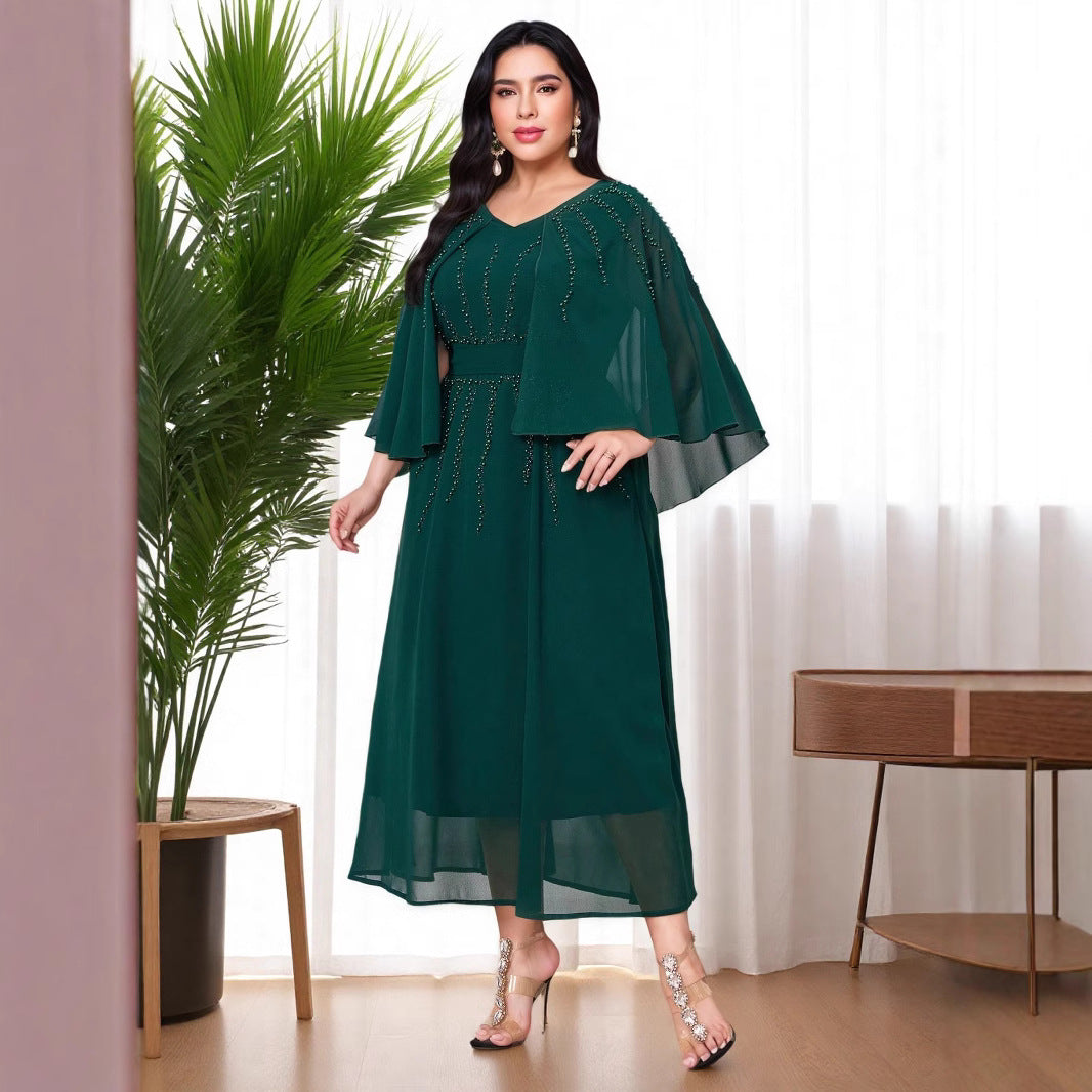 Cross-border Dubai Muslim Amazon Banquet Luxury Beads Hot Diamonds Skinny Light Luxury Niche Engagement Dress