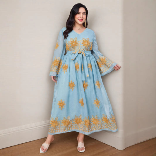 Al-Adha Arab Dubai Embroidered Decal Dress Muslim Party Dinner Robe
