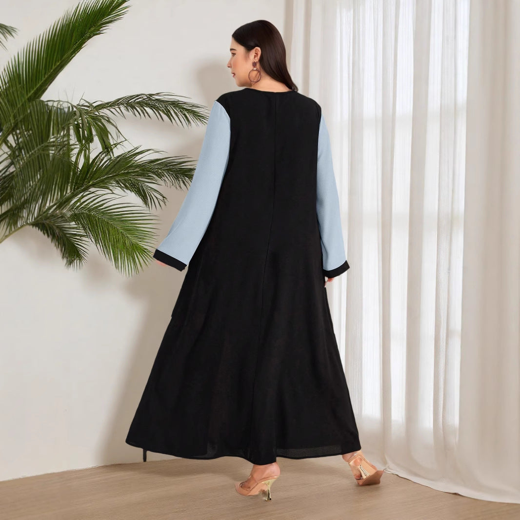 2025 Amazon independent station supply new Muslim contrasting color large size casual loose dress Middle East
