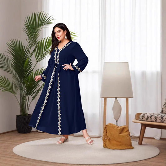 Temperament elegant fashion bronzing lace splicing dress cover women's 2025 dress cross-border large size Muslim