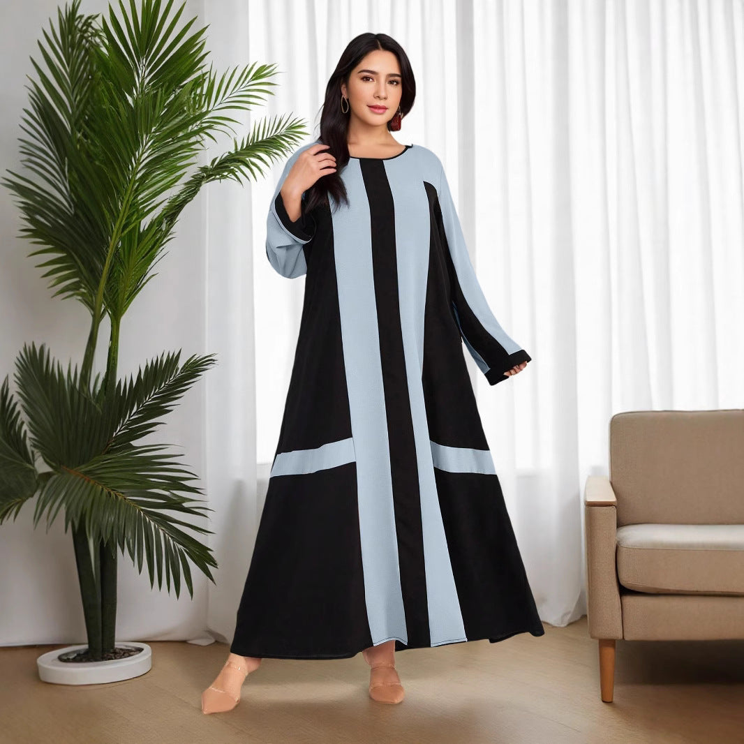 2025 Amazon independent station supply new Muslim contrasting color large size casual loose dress Middle East