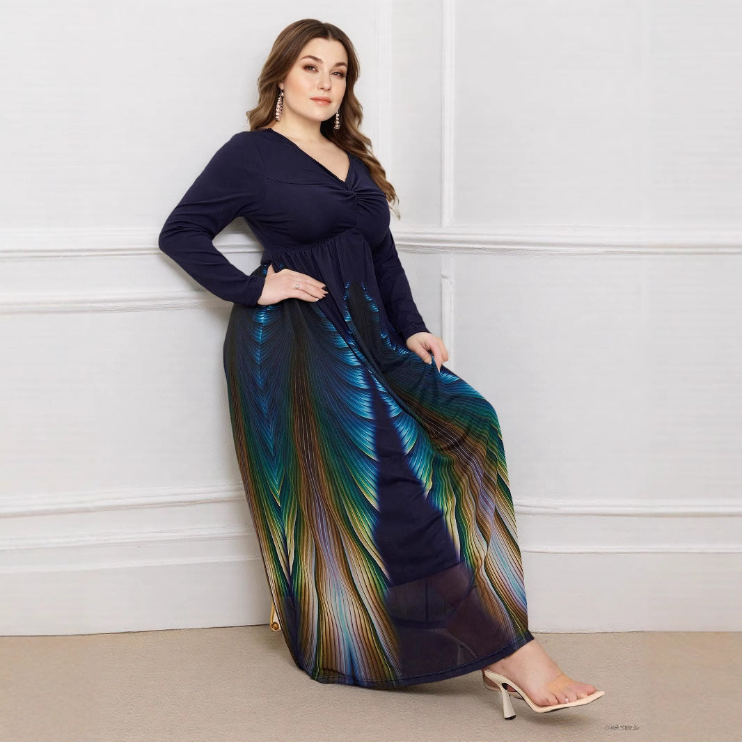2025 Four Seasons New Cross-border Foreign Trade TEMU Hot Sale Digital Printing Casual Slim Large Size Women's Dress