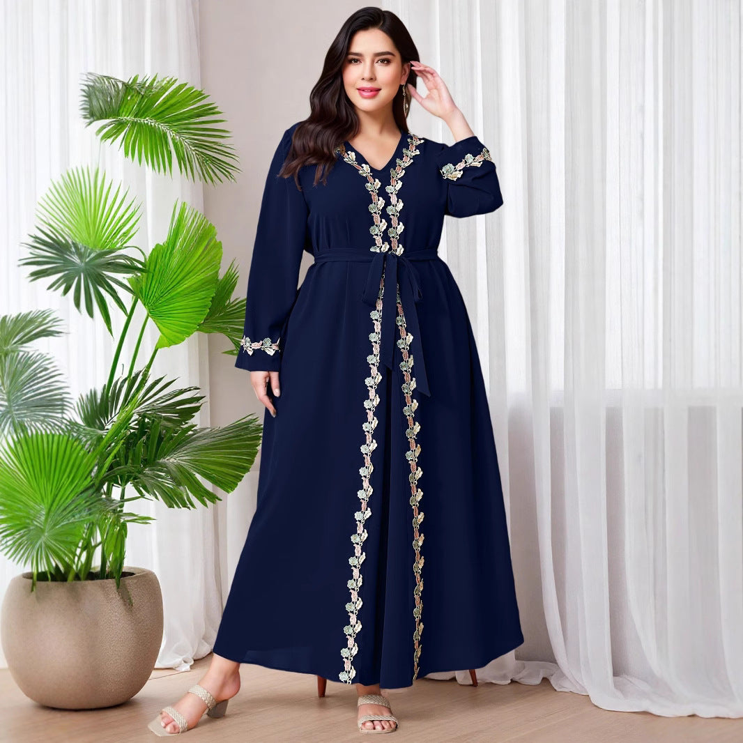 Temperament elegant fashion bronzing lace splicing dress cover women's 2025 dress cross-border large size Muslim