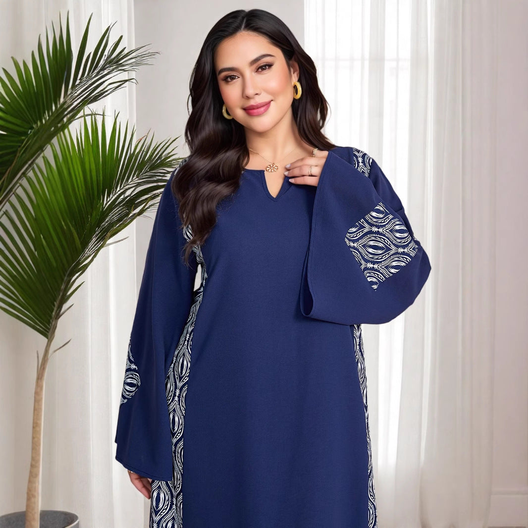 AB312 Cross-border Eid al-Adha Arab Dubai Splicing Loose Plus Size Dress Muslim Party Robe