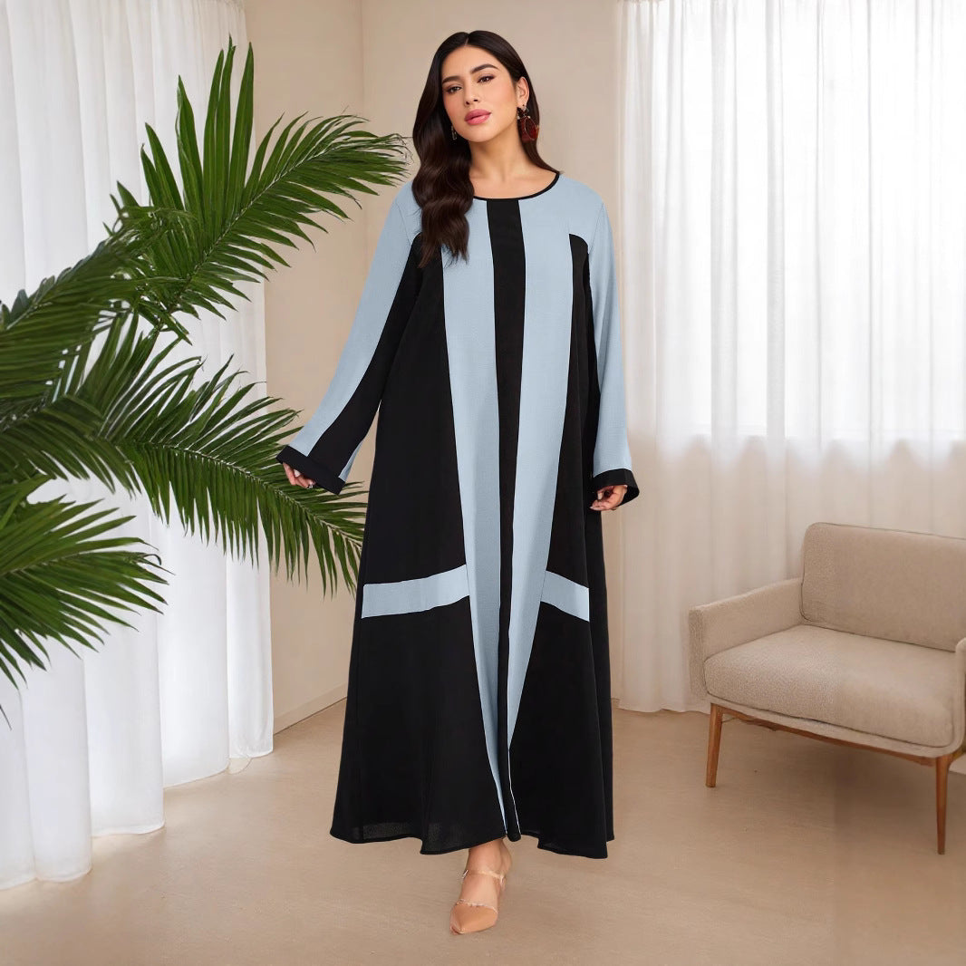 2025 Amazon independent station supply new Muslim contrasting color large size casual loose dress Middle East