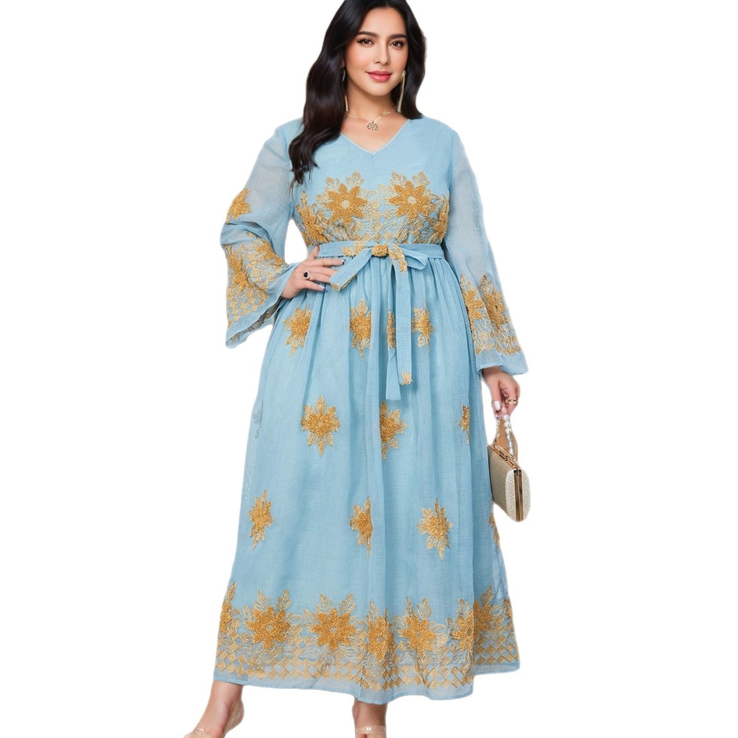 Al-Adha Arab Dubai Embroidered Decal Dress Muslim Party Dinner Robe
