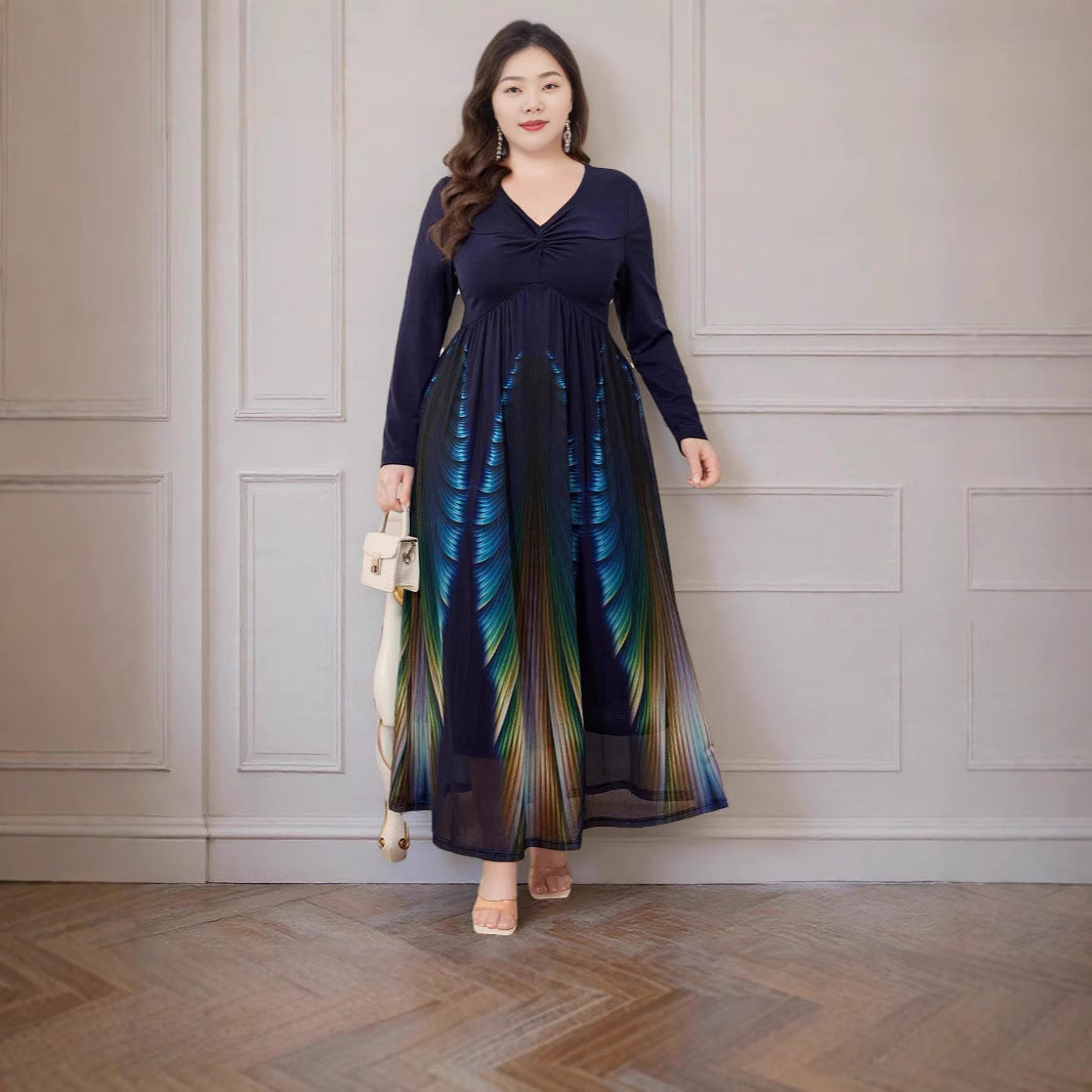 2025 Four Seasons New Cross-border Foreign Trade TEMU Hot Sale Digital Printing Casual Slim Large Size Women's Dress