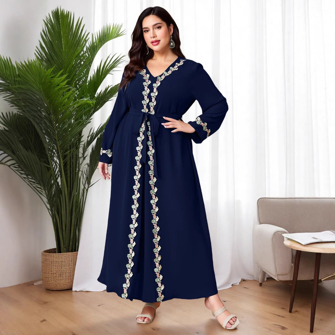 Temperament elegant fashion bronzing lace splicing dress cover women's 2025 dress cross-border large size Muslim