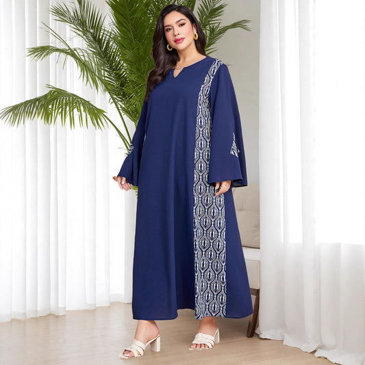 AB312 Cross-border Eid al-Adha Arab Dubai Splicing Loose Plus Size Dress Muslim Party Robe
