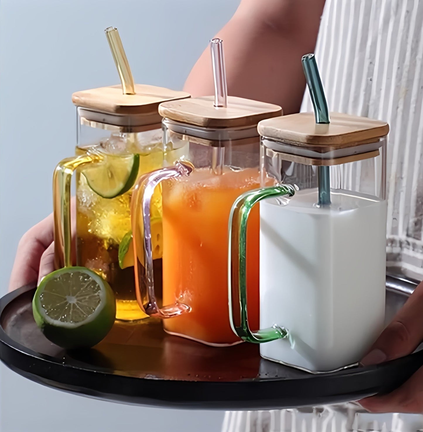 Square Glass Cups with Straws
