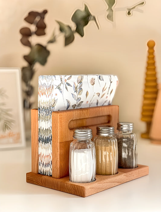 Wooden Napkin and Spices Holder
