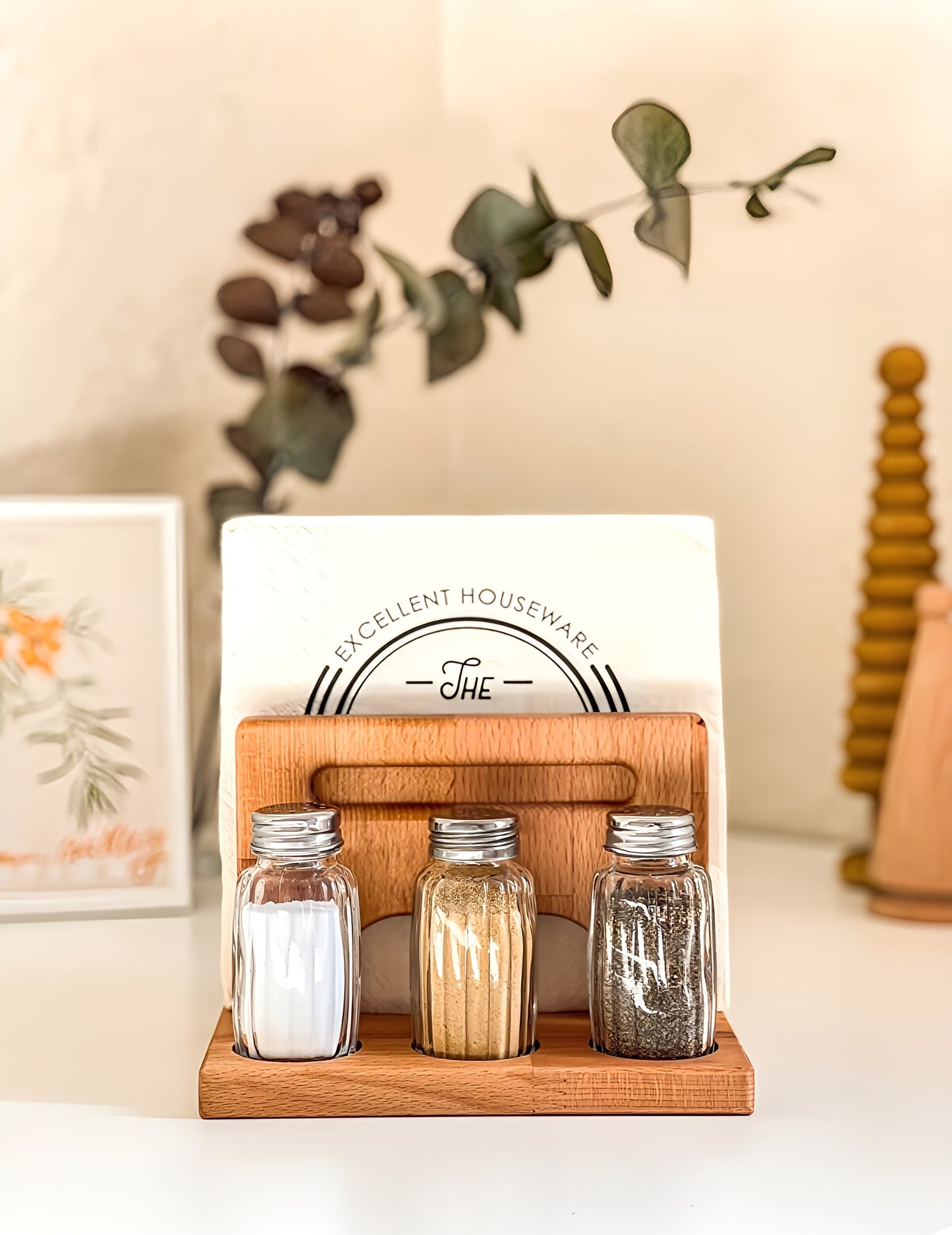 Wooden Napkin and Spices Holder