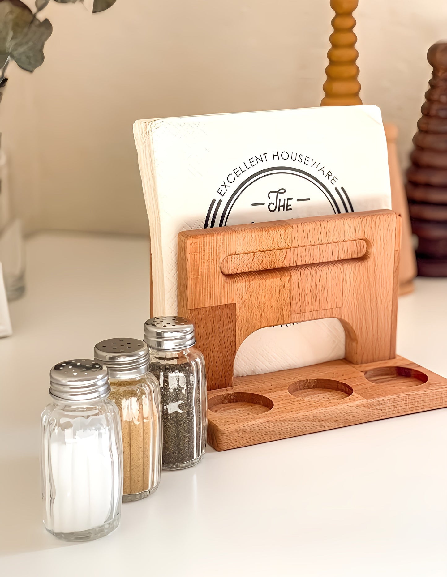Wooden Napkin and Spices Holder